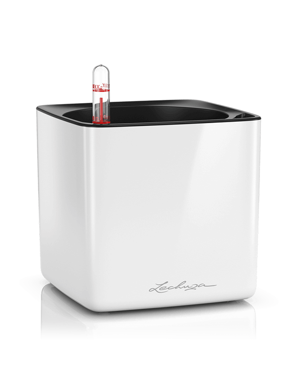 Кашпо Lechuza Cube Glossy (белый лакированный) с автополивом Высота 14 см Длина 14 см