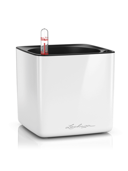 Кашпо Lechuza Cube Glossy (белый лакированный) с автополивом Высота 14 см Длина 14 см